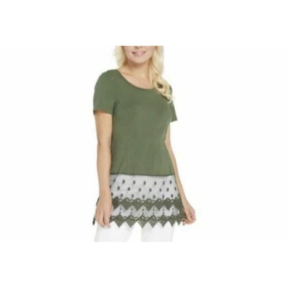 Kathleen Kirkwood Women’s Short Sleeve Top with Lace Extender New XL Ivy Green